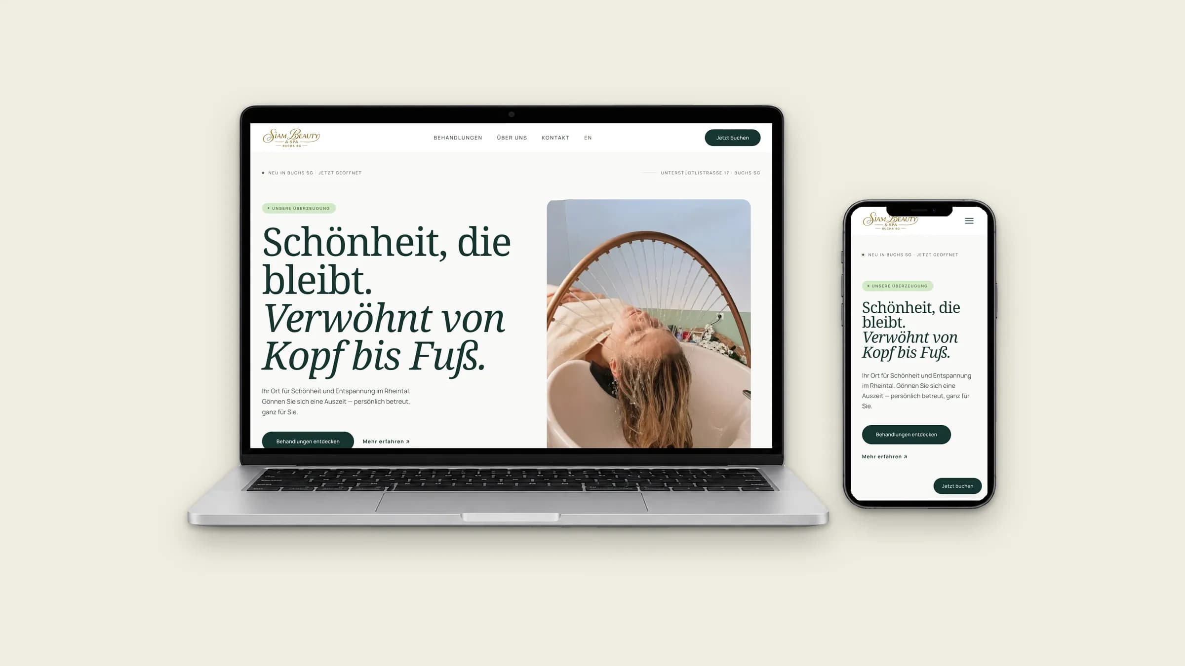 Startseite von siambeautyspa.ch auf Laptop und Smartphone