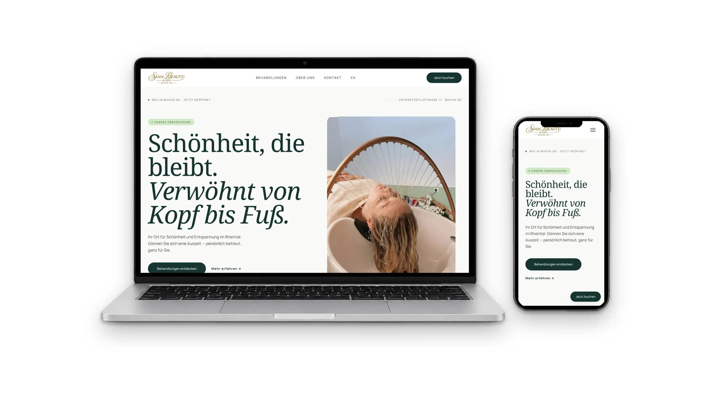 Startseite von siambeautyspa.ch auf Laptop und Smartphone