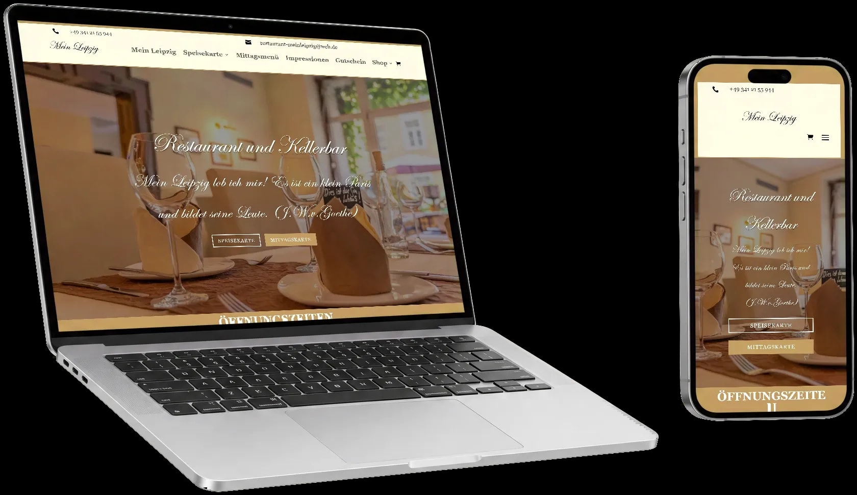 Website des Restaurants Mein Leipzig auf Laptop und Handy