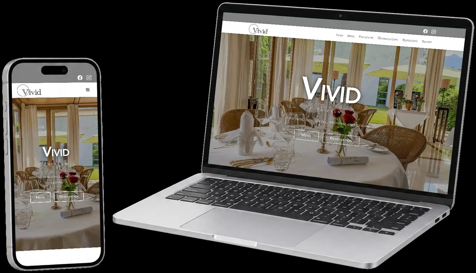 Website des Restaurants Vivid auf Laptop und Handy