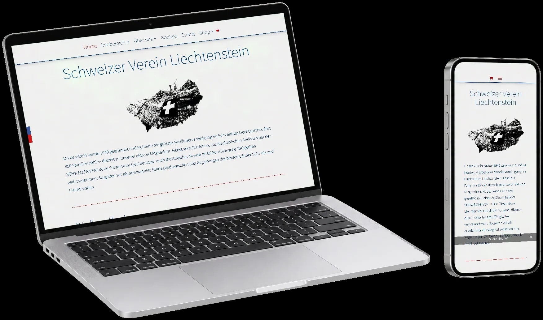 Website des Schweizer Vereins Liechtenstein auf Laptop und Handy