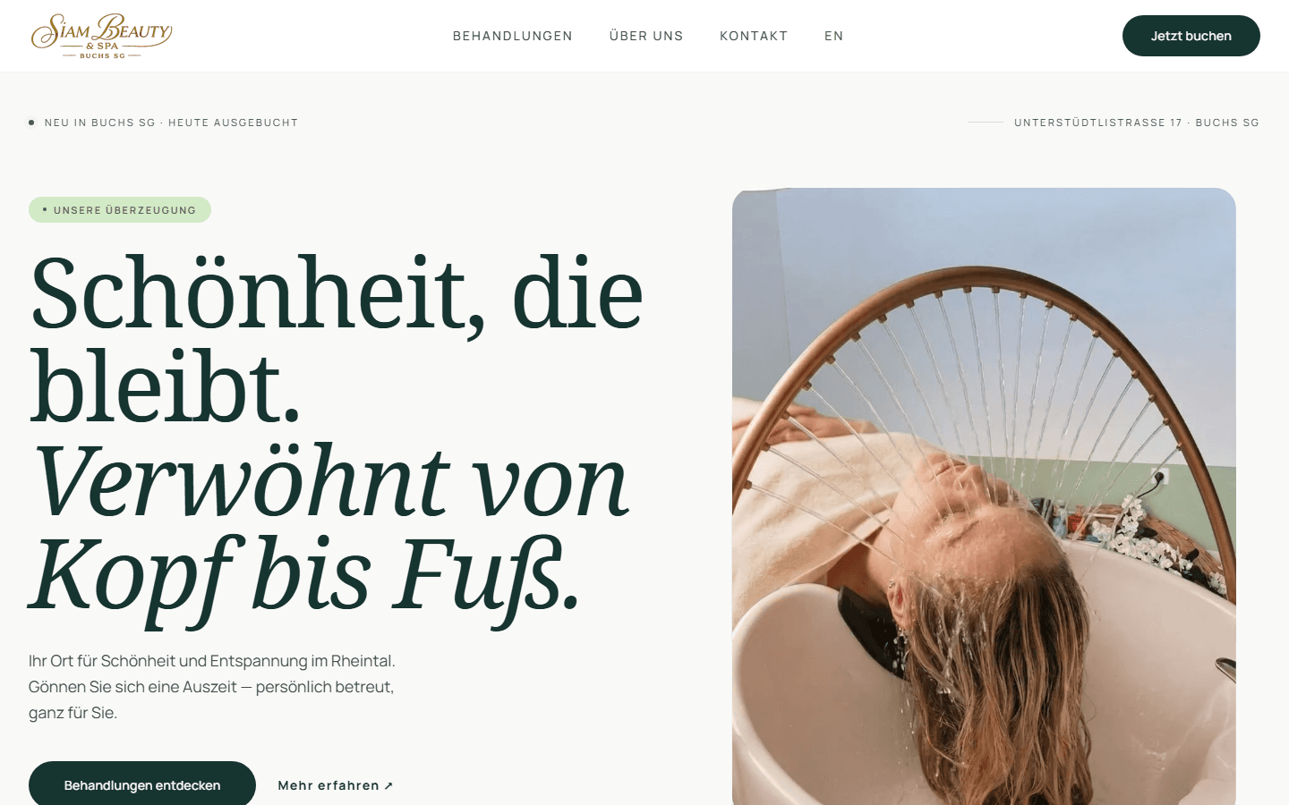 Siam Beauty & Spa, Website am Bildschirm