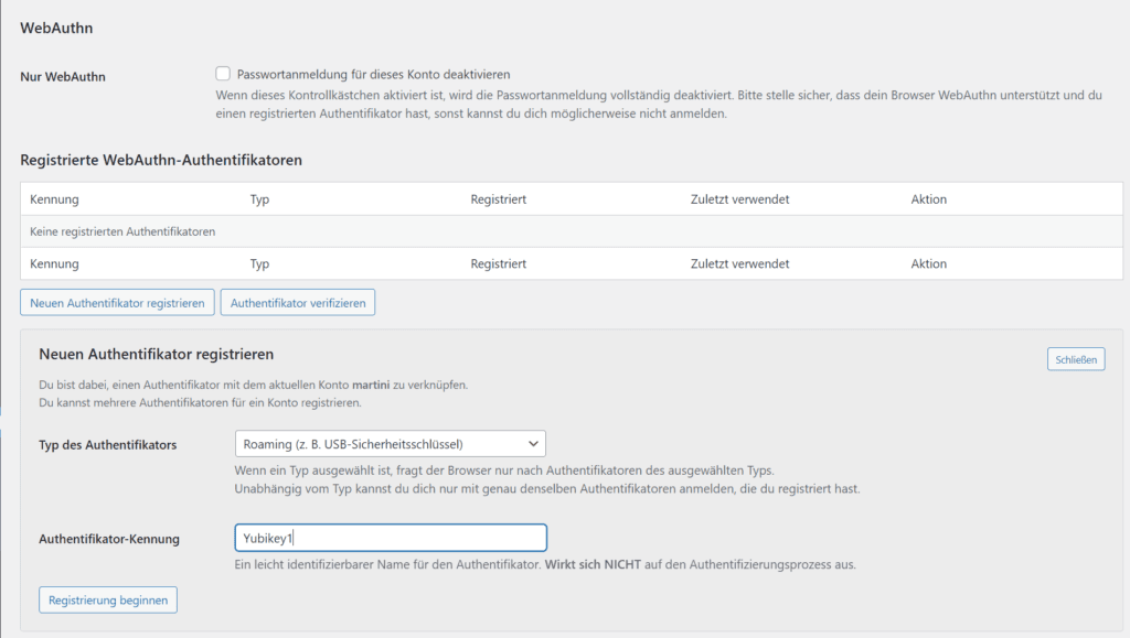 Neuen Authentifikator registrieren
