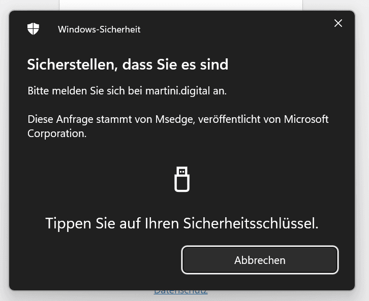 Tippe auf den Sicherheitsschluessel