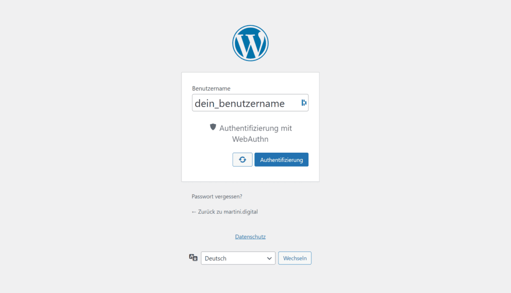 WordPress Login mit WebAuthn